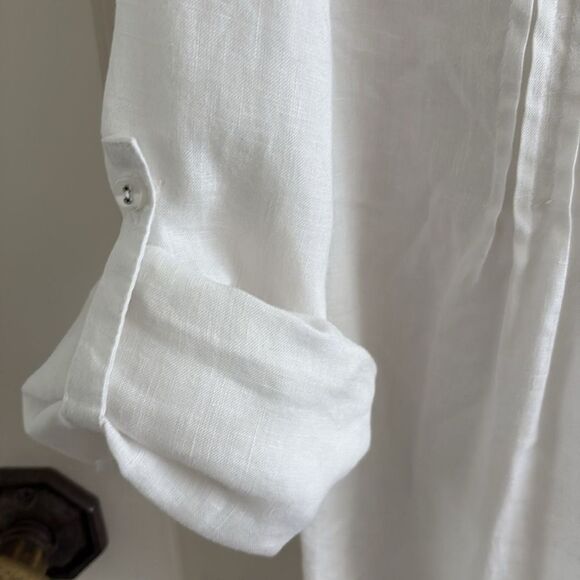 EUC Tyler Boe white 100% Linen Tunic Roll Tab Sleeve Sz 4 small - Picture 8 of 11